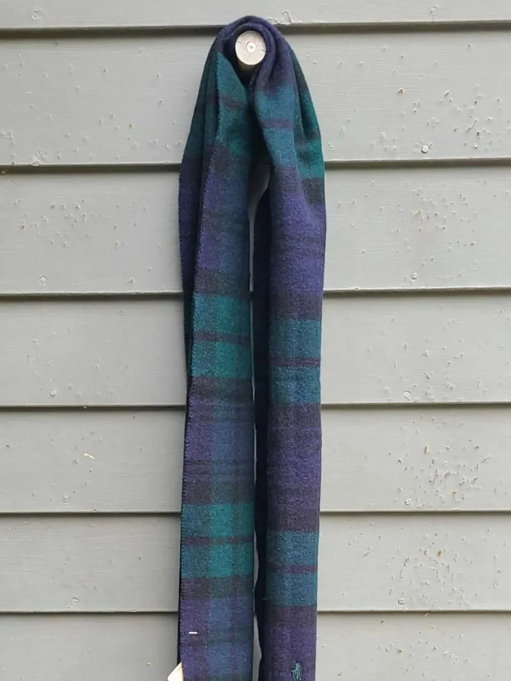 Polo Ralph Lauren 100% Lambswool Green Black Plaid Scarf NWT